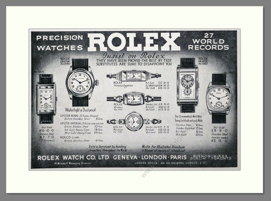 Rolex - Oyster / Prince. Vintage Advert 1938 (ref AD66469)