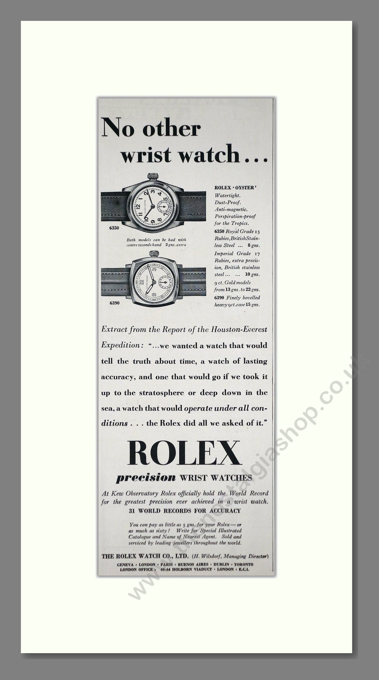 Rolex - Oyster. Vintage Advert 1938 (ref AD66483)