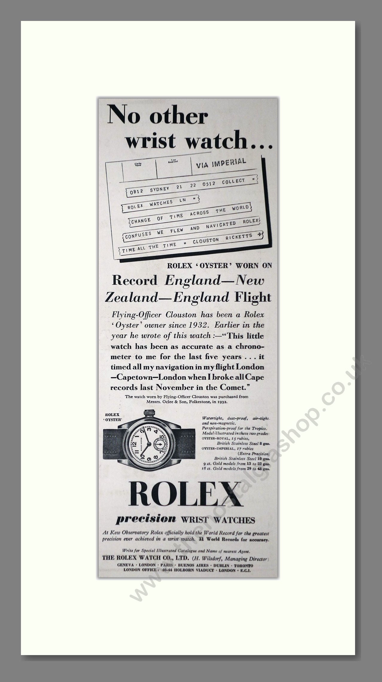 Rolex - Oyster. Vintage Advert 1938 (ref AD66484)