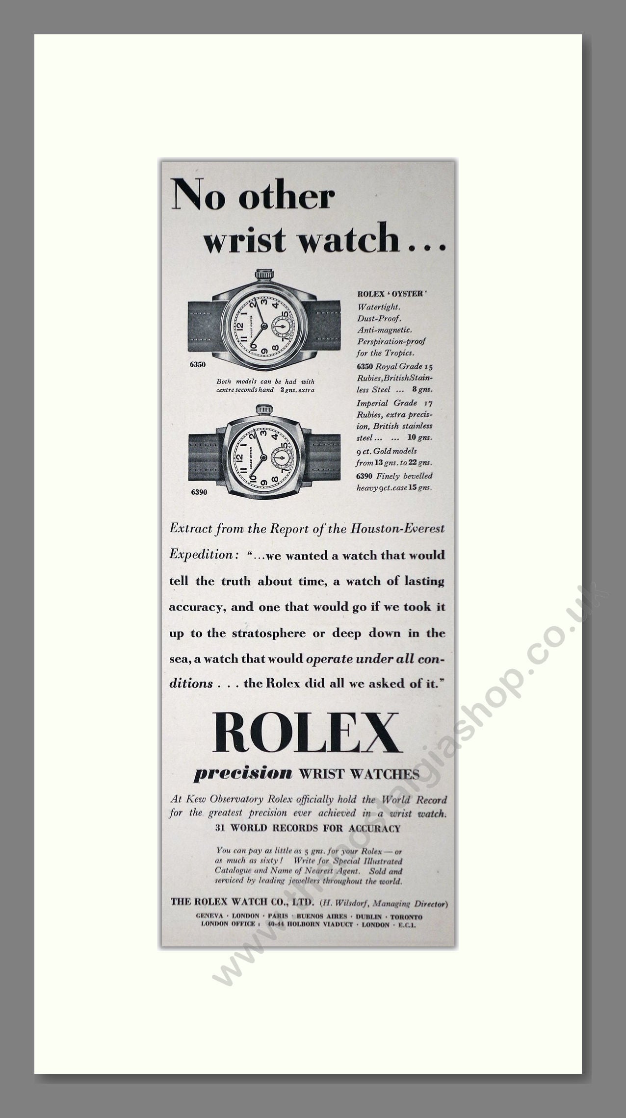 Rolex - Oyster. Vintage Advert 1938 (ref AD66485)