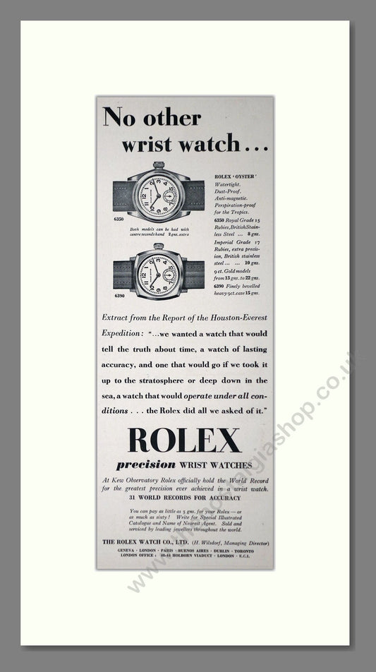 Rolex - Oyster. Vintage Advert 1938 (ref AD66485)