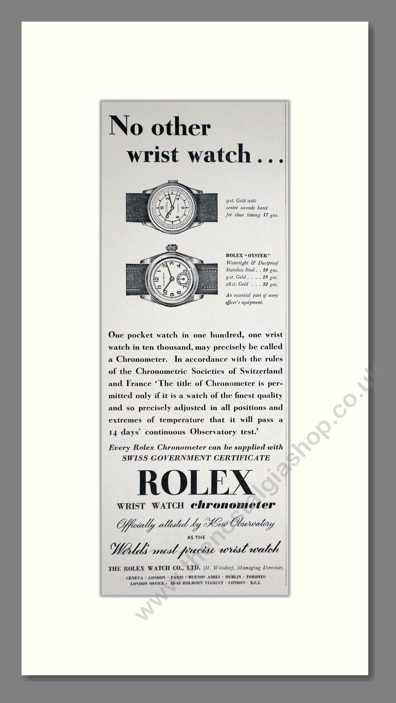 Rolex - Oyster. Vintage Advert 1938 (ref AD66488)