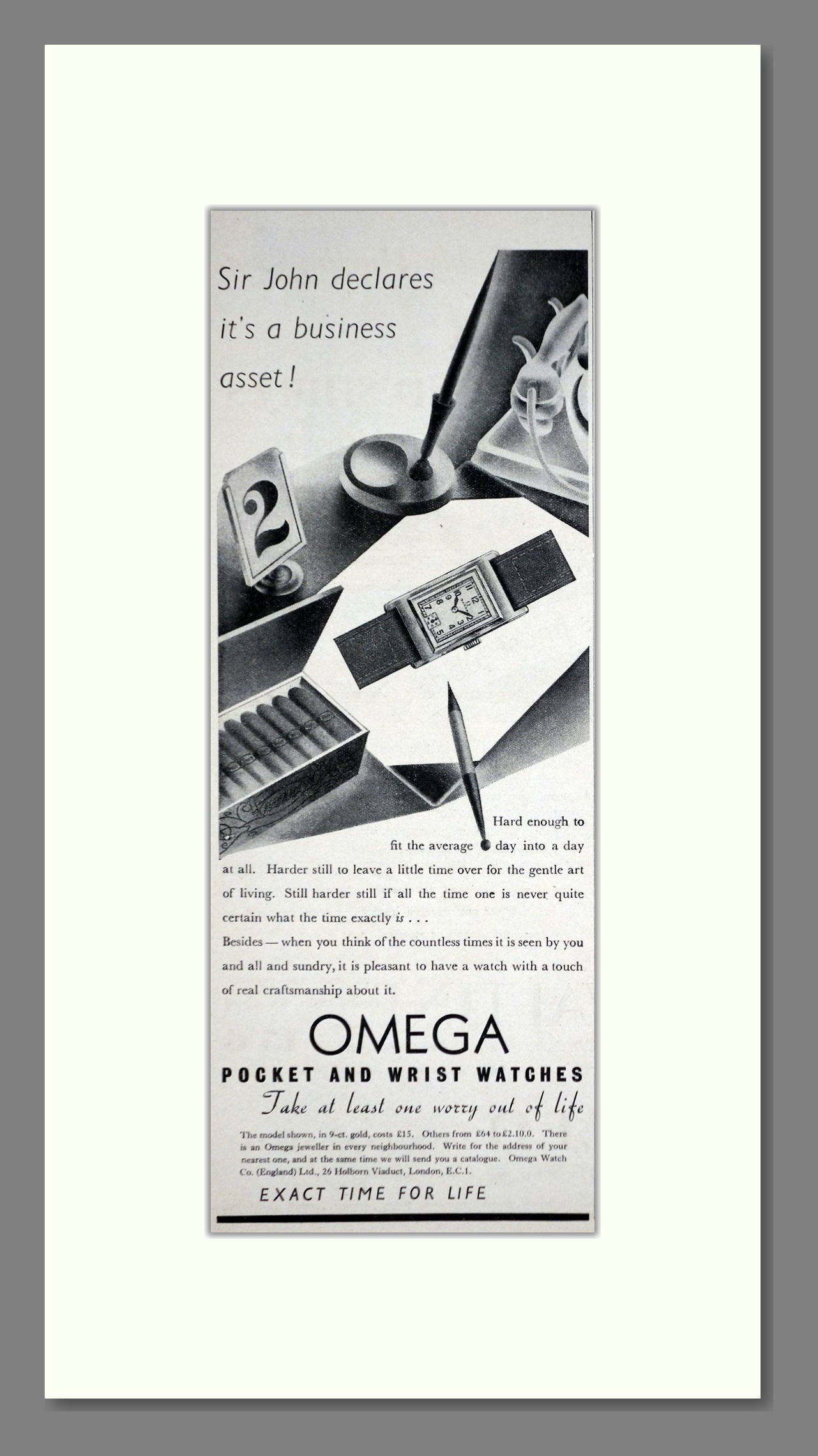 Omega - Pocket And Wristwatches. Vintage Advert 1937 (ref AD66493)