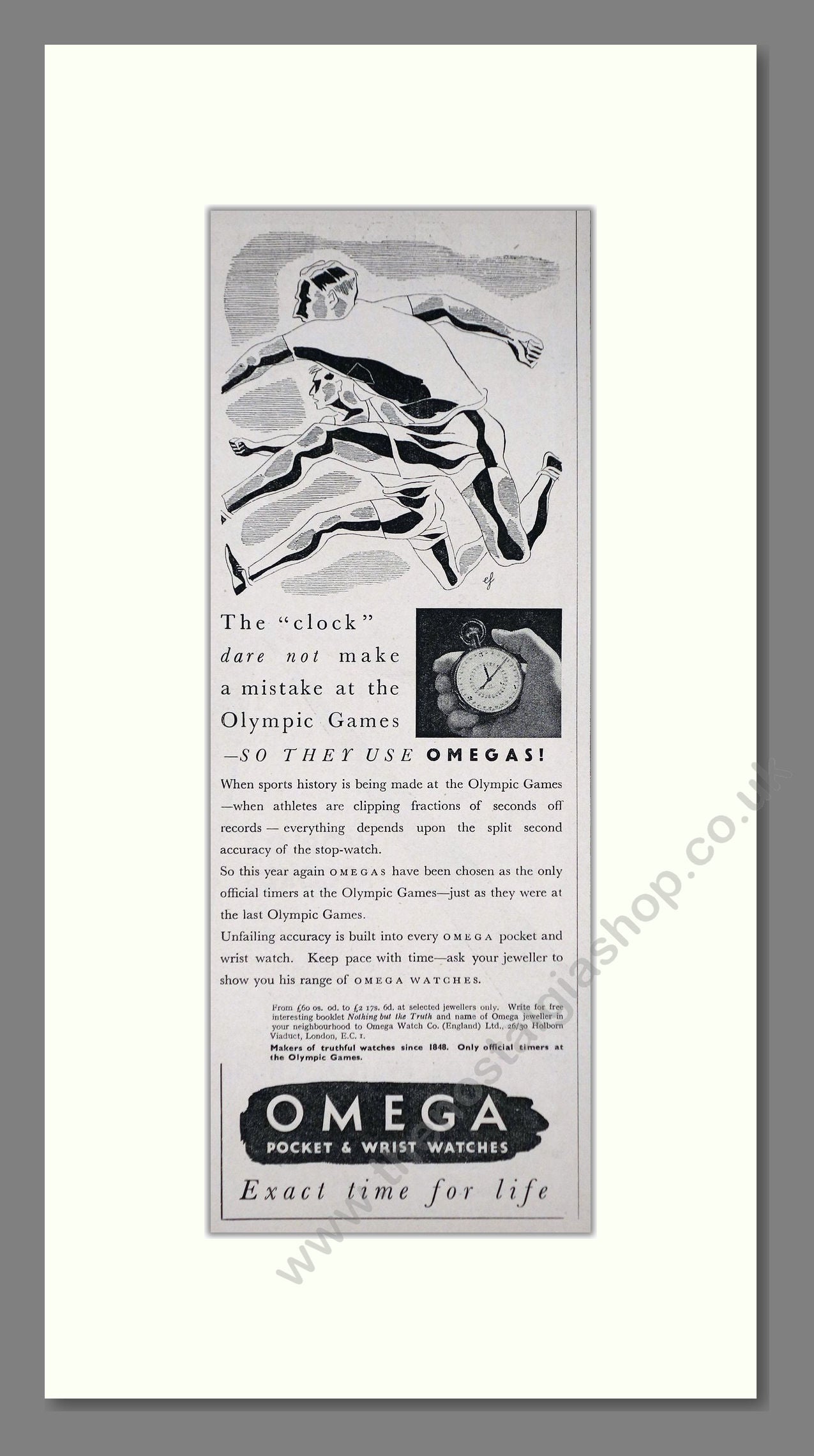 Omega - Olympic Games Timing . Vintage Advert 1936 (ref AD66496)