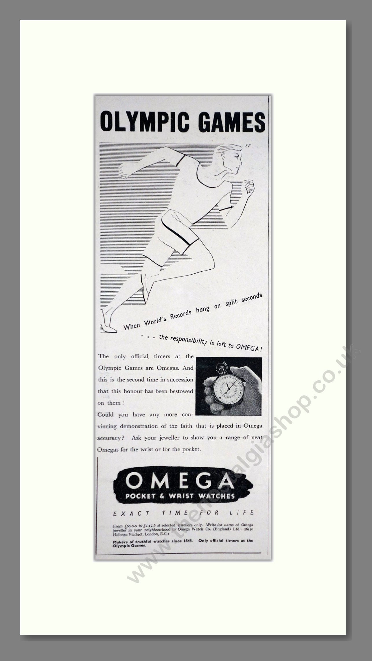 Omega - Olympic Games Timing . Vintage Advert 1936 (ref AD66497)