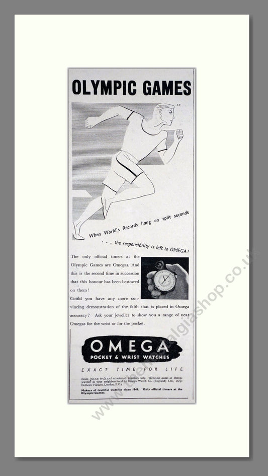 Omega - Olympic Games Timing . Vintage Advert 1936 (ref AD66497)