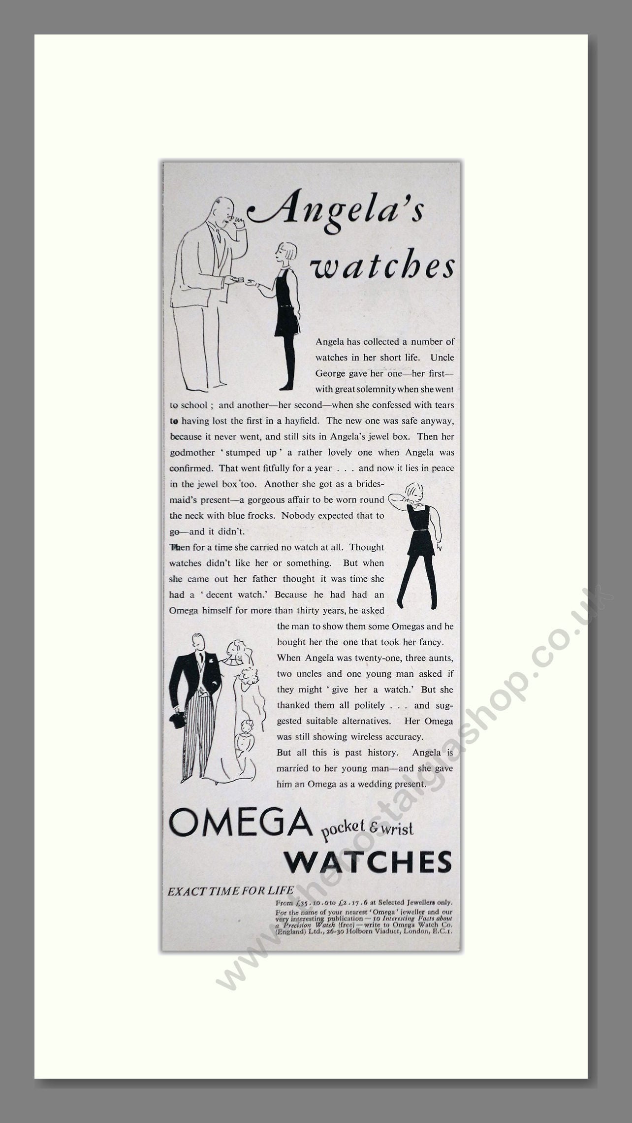 Omega - Angela's Watches. Vintage Advert 1935 (ref AD66505)
