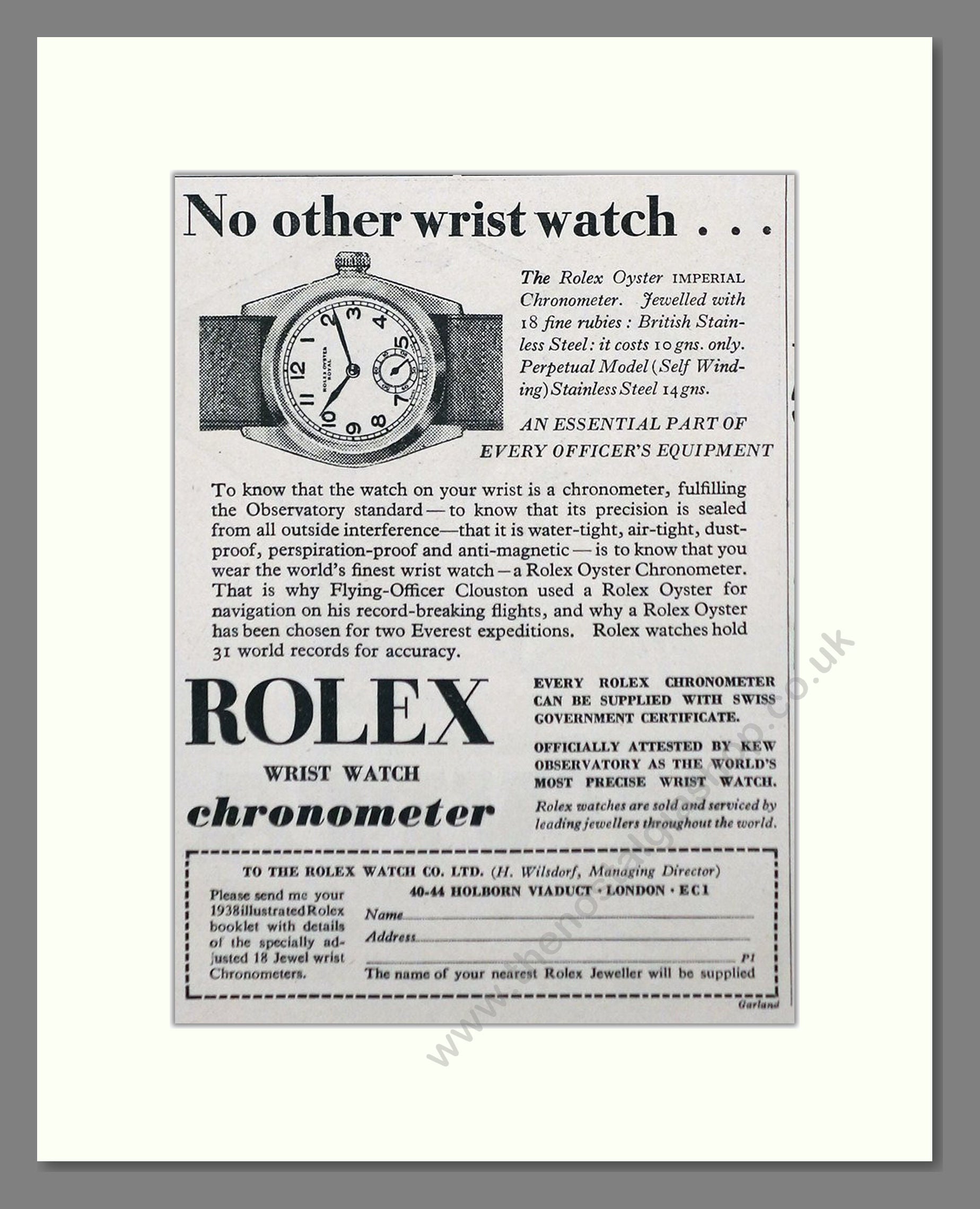 Rolex - Oyster Chronometer. Vintage Advert 1938 (ref AD66509)