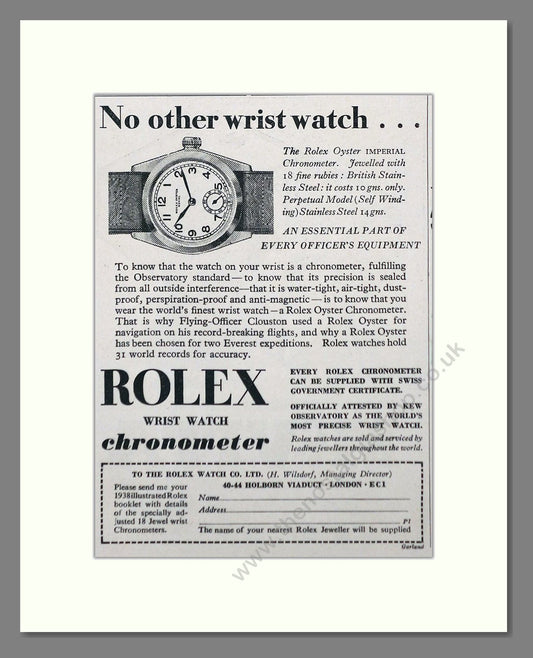 Rolex - Oyster Chronometer. Vintage Advert 1938 (ref AD66509)