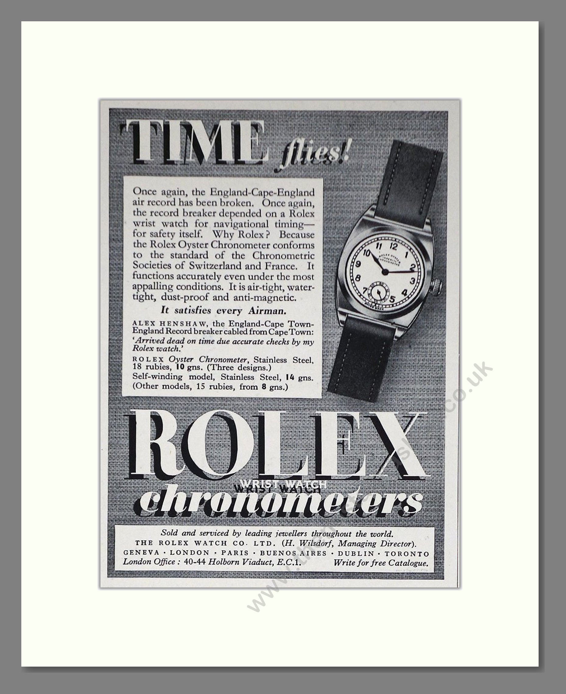 Rolex - Chronometers. Vintage Advert 1939 (ref AD66510)