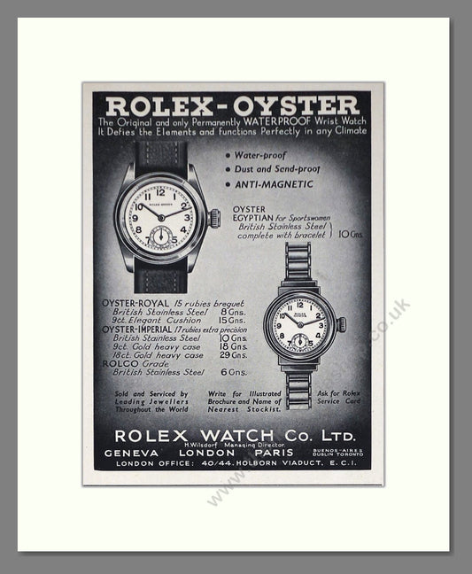 Rolex - Oyster. Vintage Advert 1937 (ref AD66516)