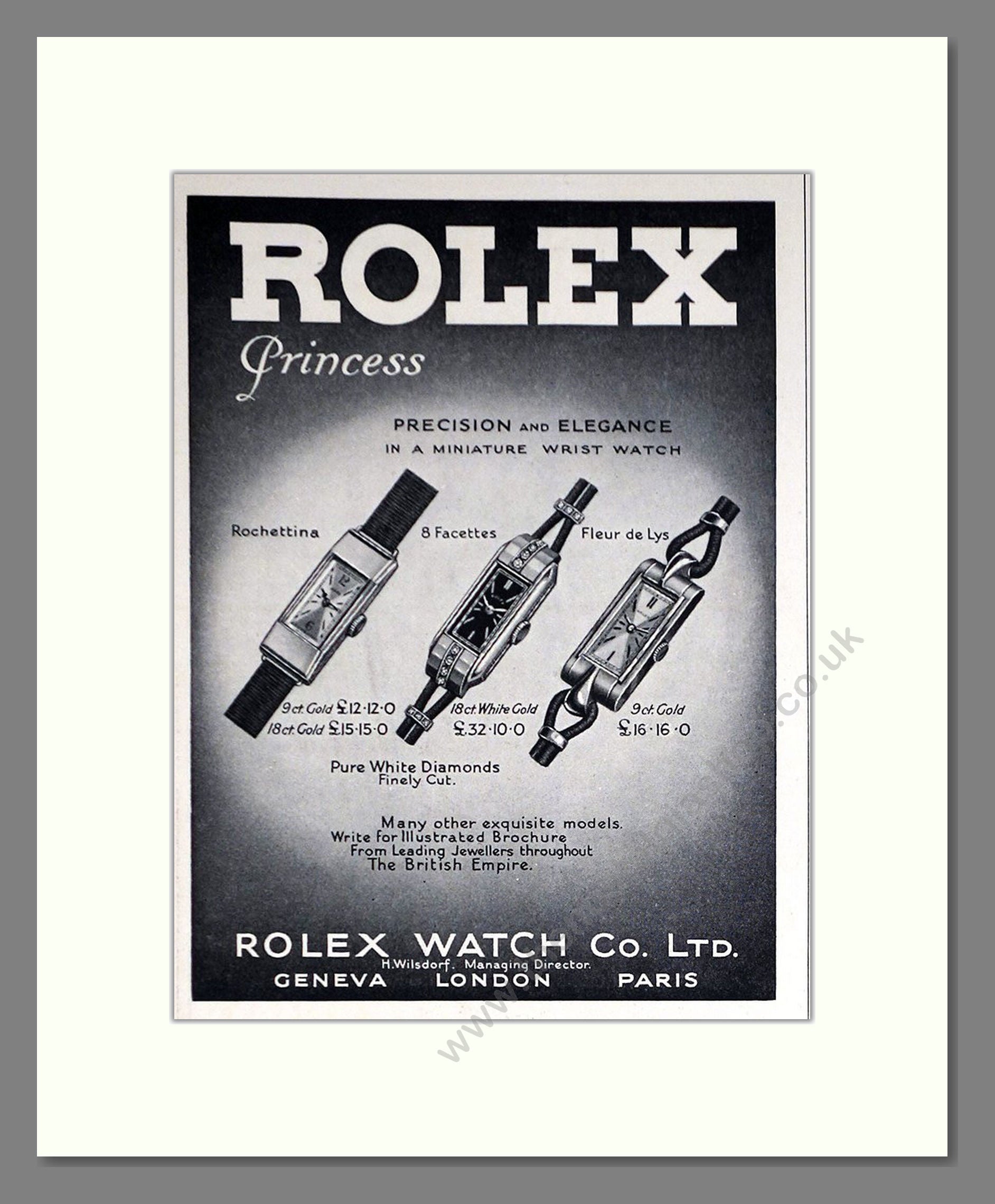 Rolex - Princess. Vintage Advert 1934 (ref AD66519)