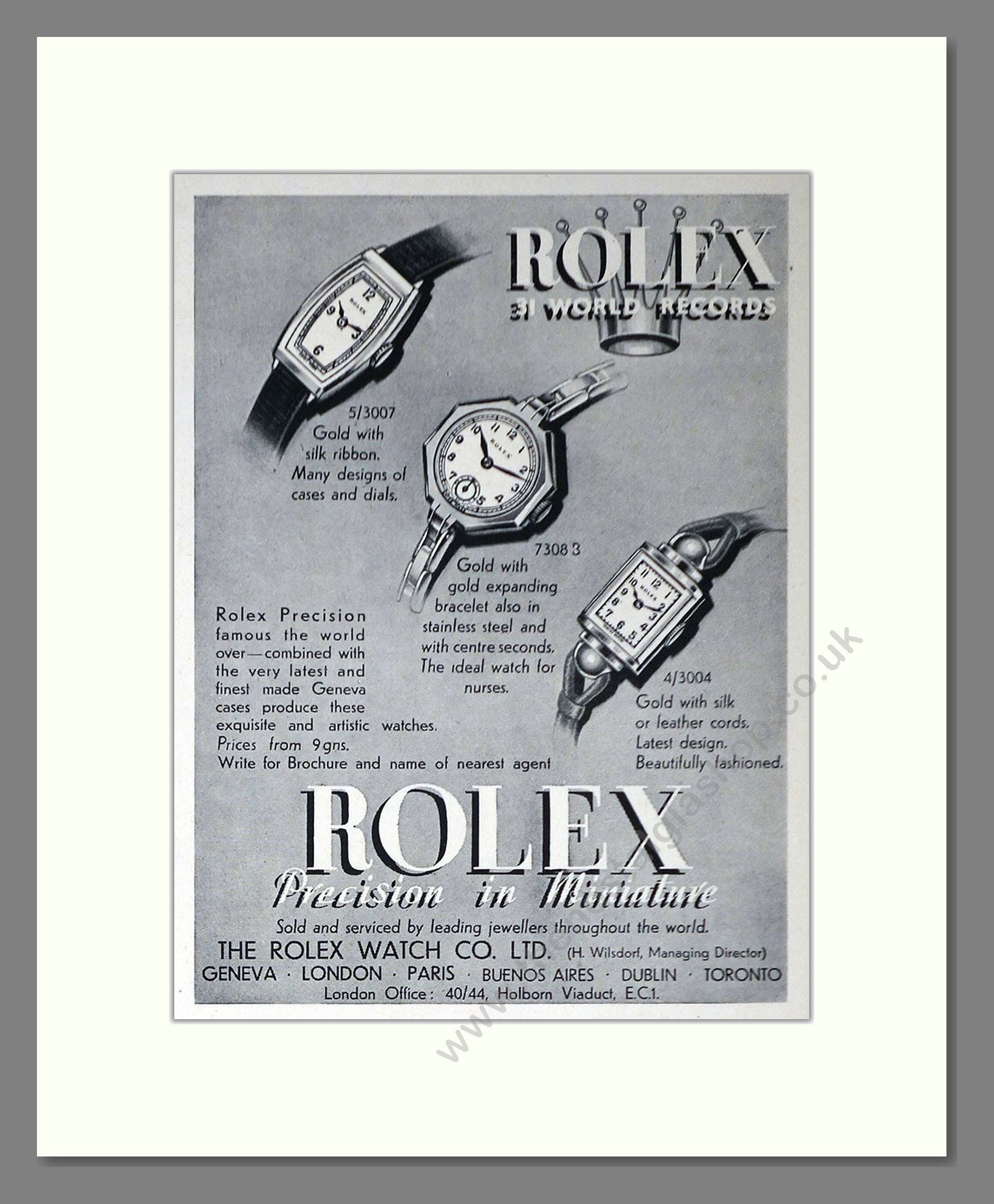 Rolex - Precision In Miniature. Vintage Advert 1939 (ref AD66521)
