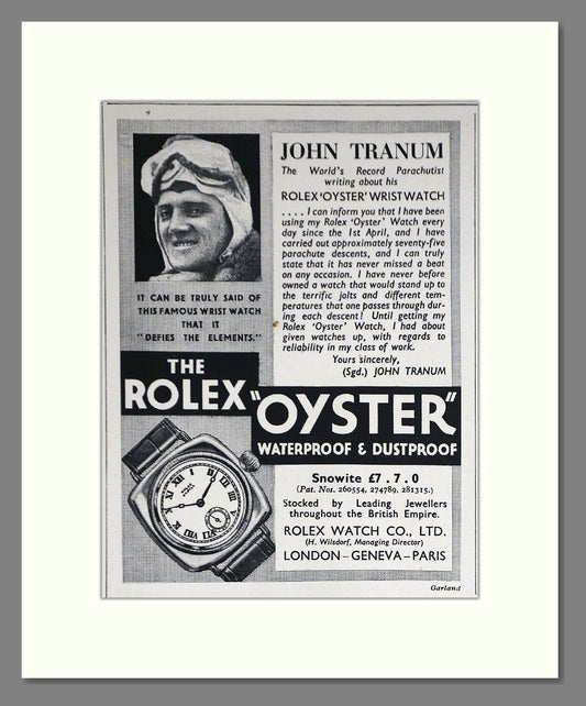 Rolex - Oyster. Vintage Advert 1933 (ref AD66525)