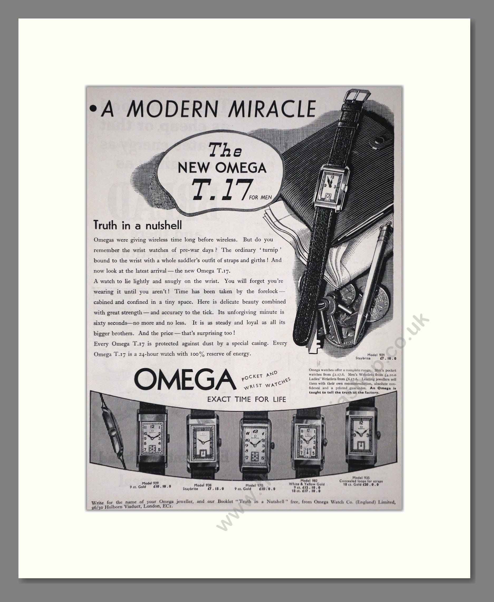 Omega - T.17 For Men. Vintage Advert 1935 (ref AD66537)