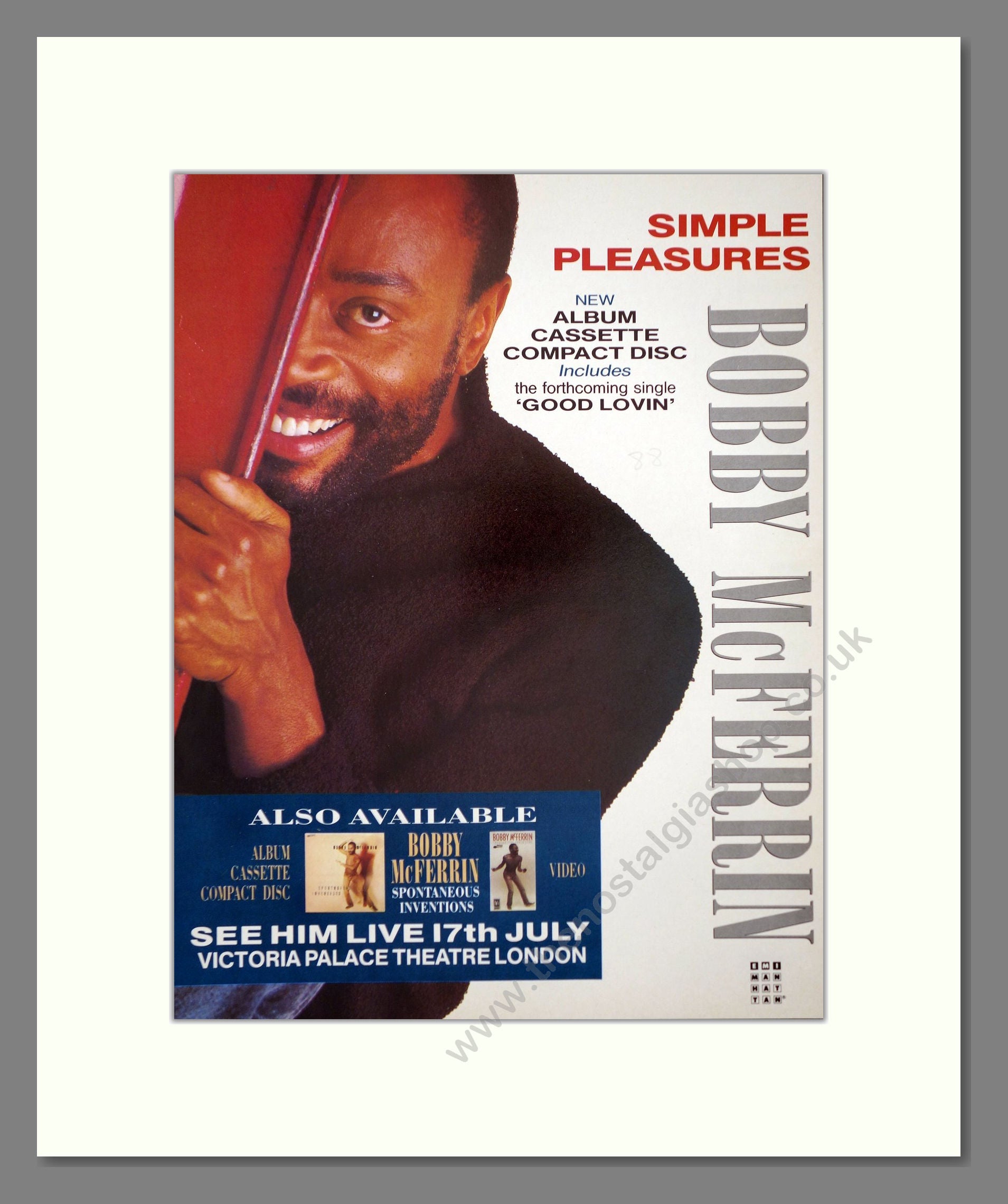 Bobby McFerrin - Simple Pleasures. Vintage Advert 1988 (ref AD66329)