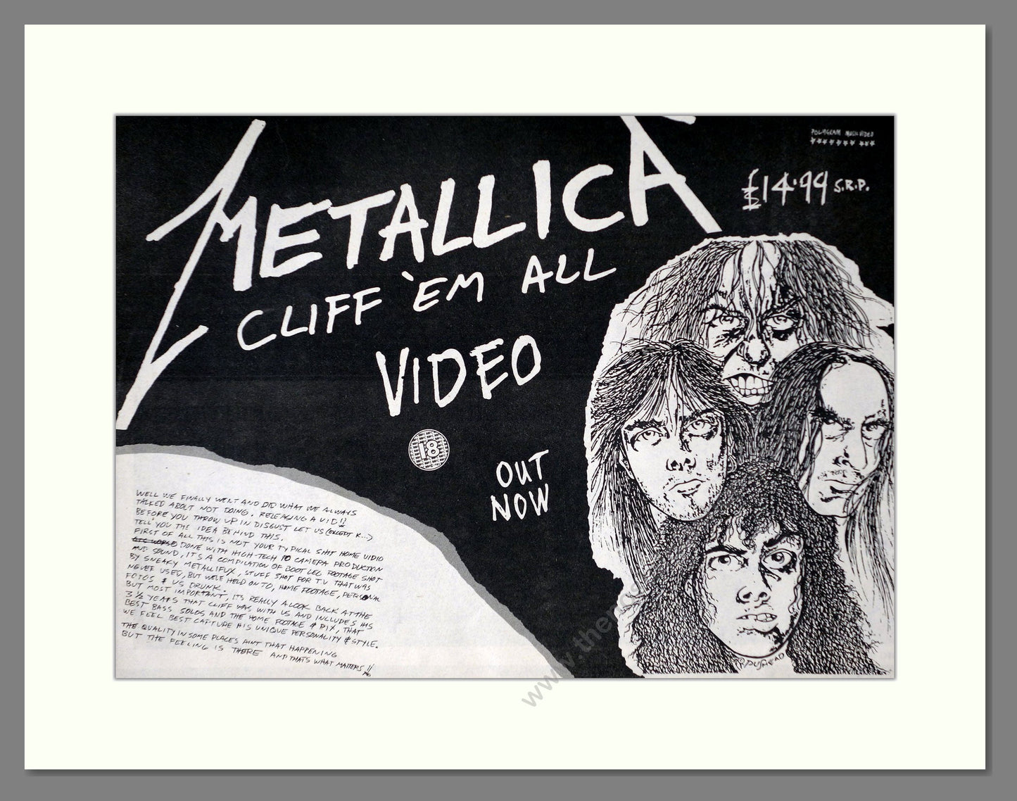Metallica - Cliff Em All Video. Vintage Advert 1988 (ref AD66332)
