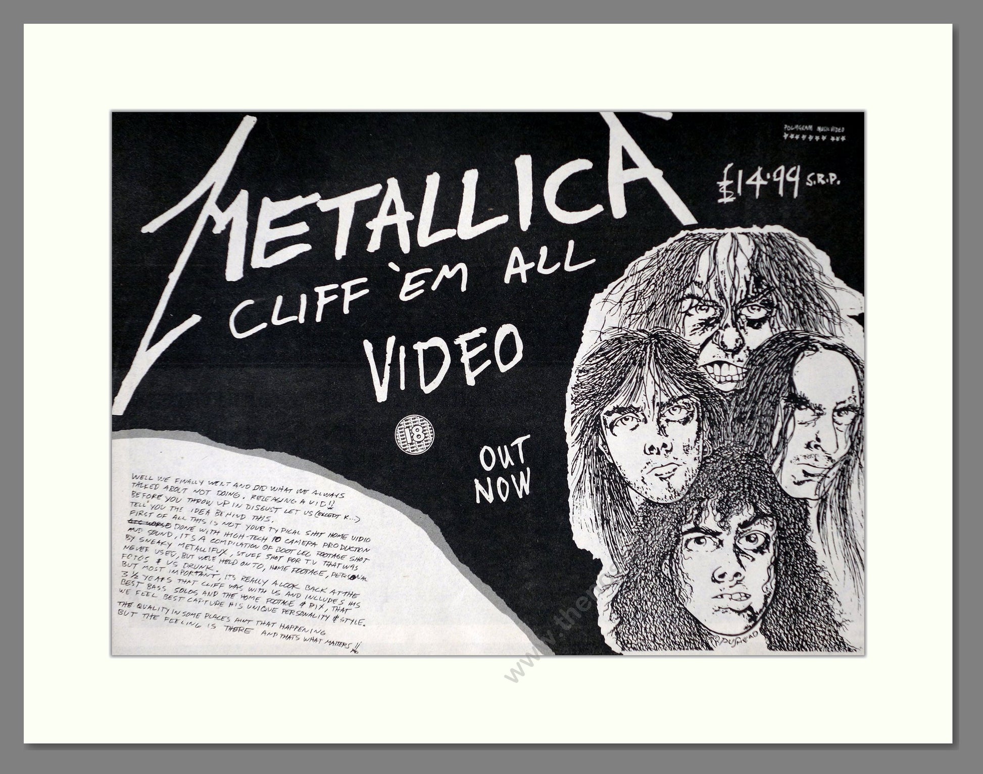 Metallica - Cliff Em All Video. Vintage Advert 1988 (ref AD66332)