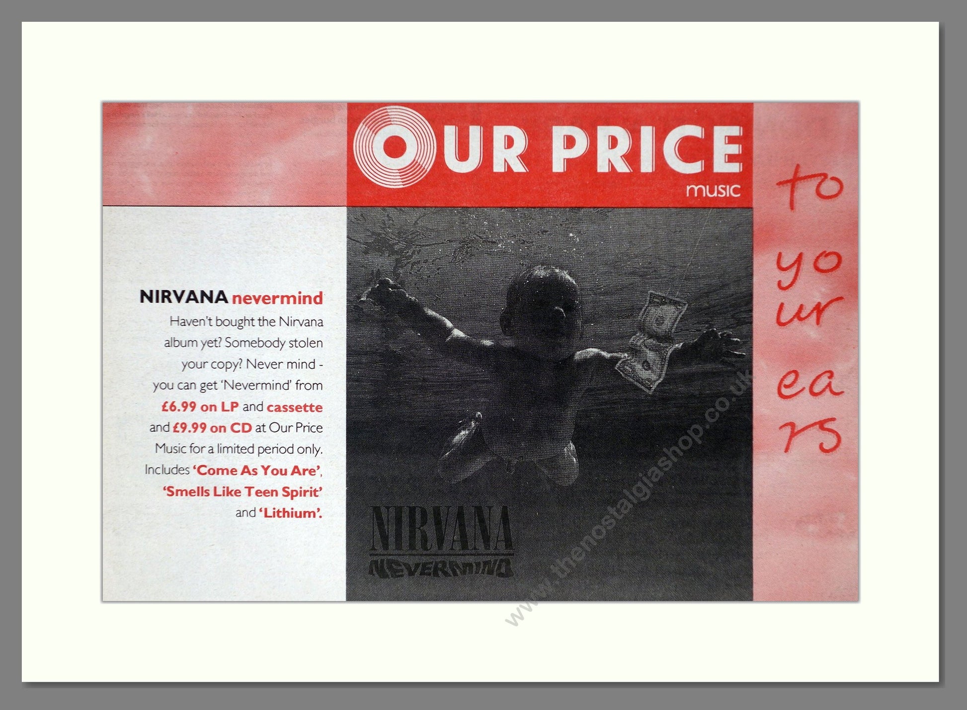 Nirvana - Nevermind. Vintage Advert 1992 (ref AD66333)