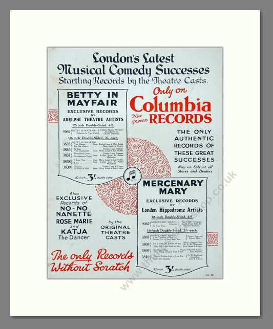 Betty In Mayfair - Comedy Records. Vintage Advert 1926 (ref AD66336)