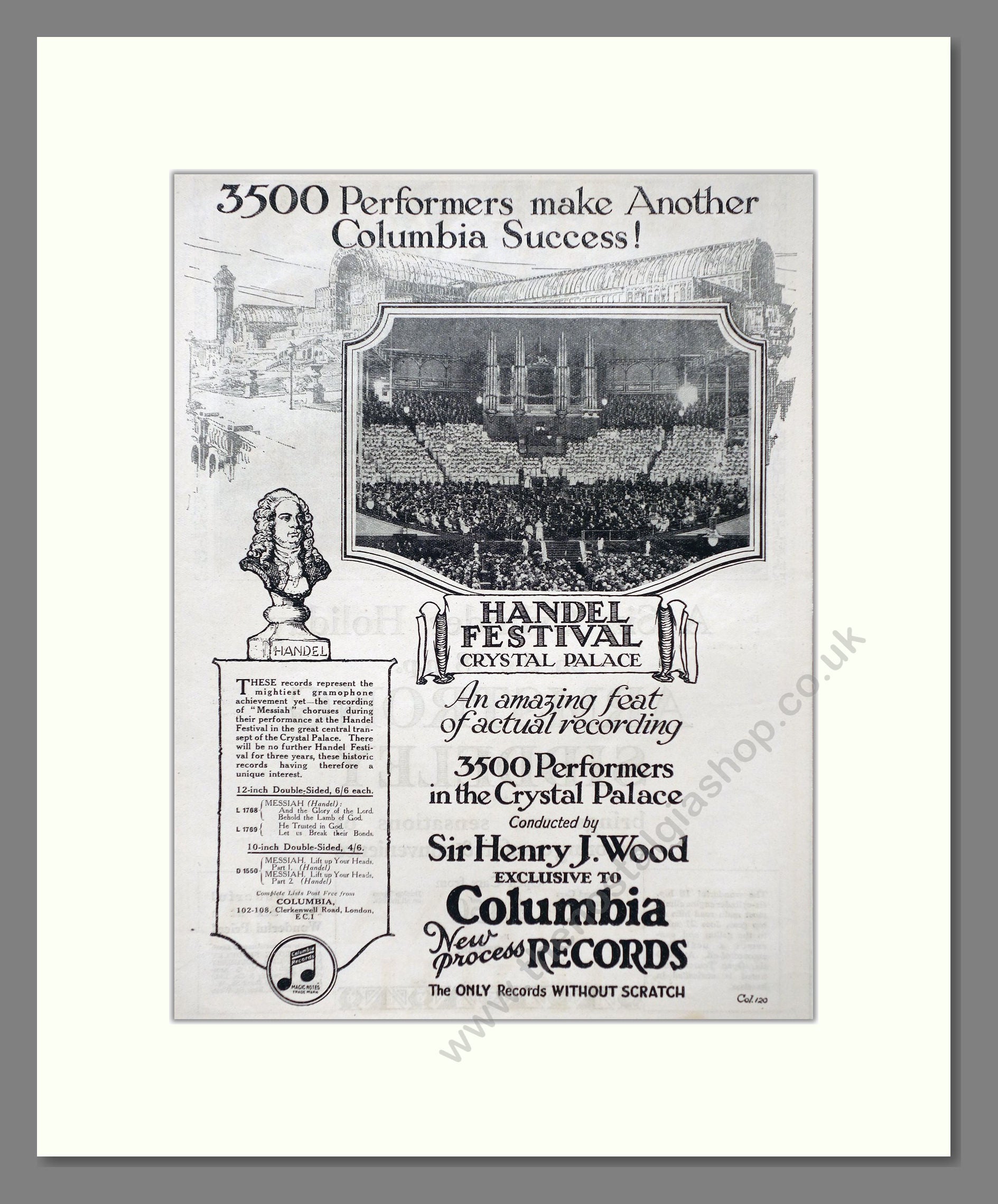 Handel - Crystal Palace Performances. Vintage Advert 1926 (ref AD66338)