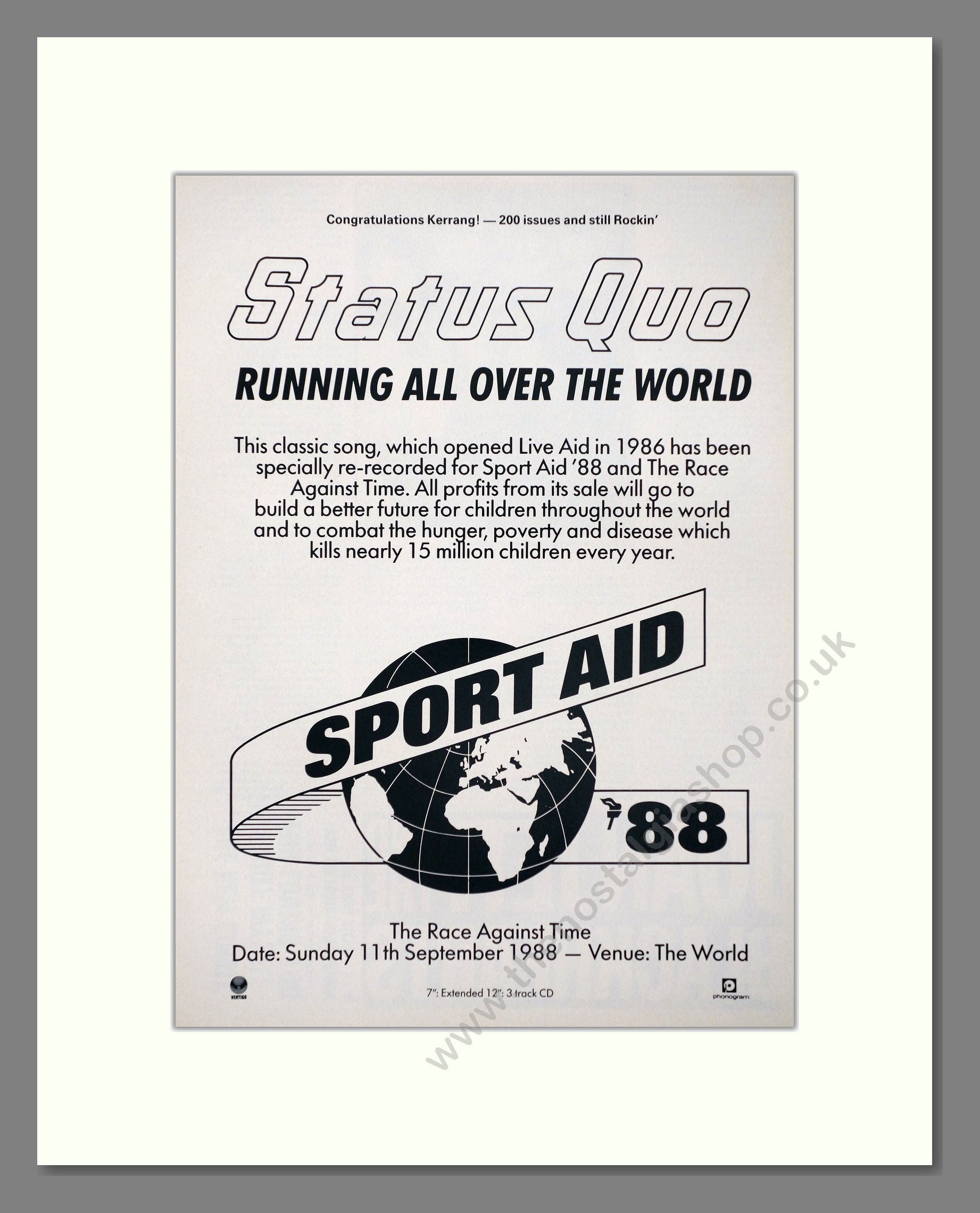 Status Quo - Running All Over The World. Vintage Advert 1988 (ref AD66363)