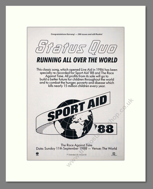 Status Quo - Running All Over The World. Vintage Advert 1988 (ref AD66363)