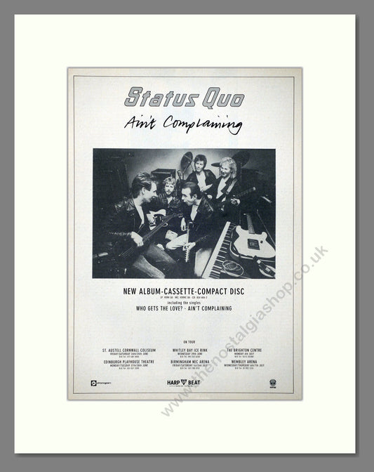 Status Quo - Ain't Complaining. Vintage Advert 1988 (ref AD66365)