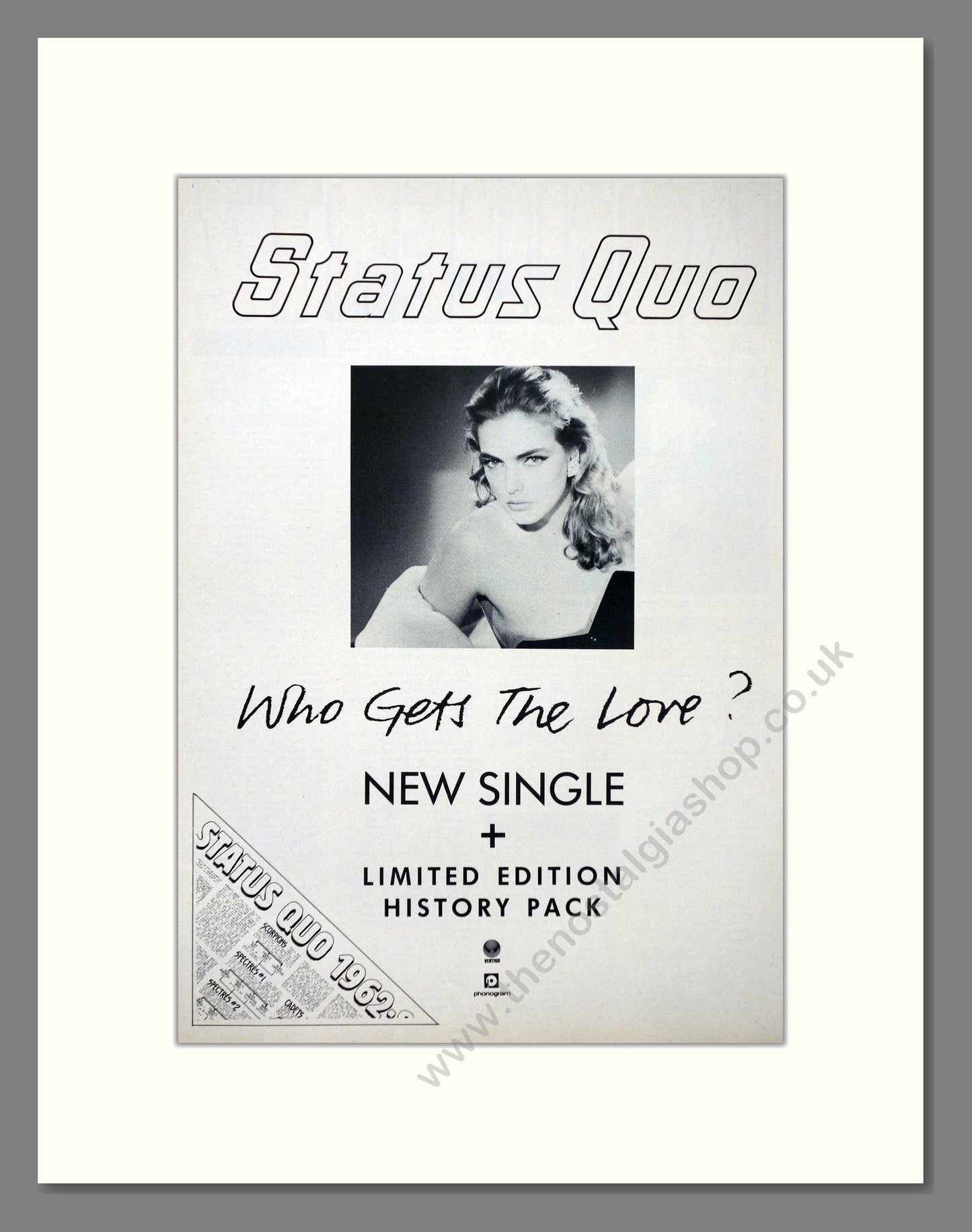 Status Quo - Who Gets The Love. Vintage Advert 1988 (ref AD66366)
