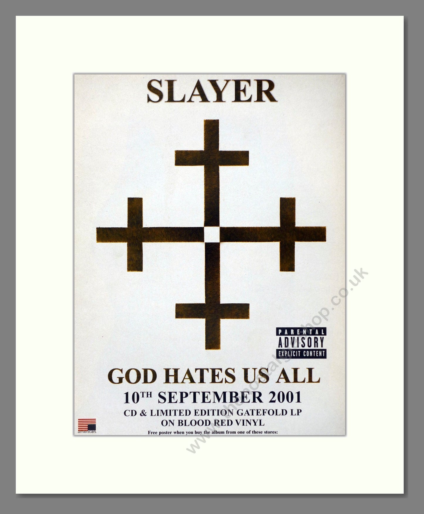 Slayer - God Hates Us All. Vintage Advert 2001 (ref AD66384)