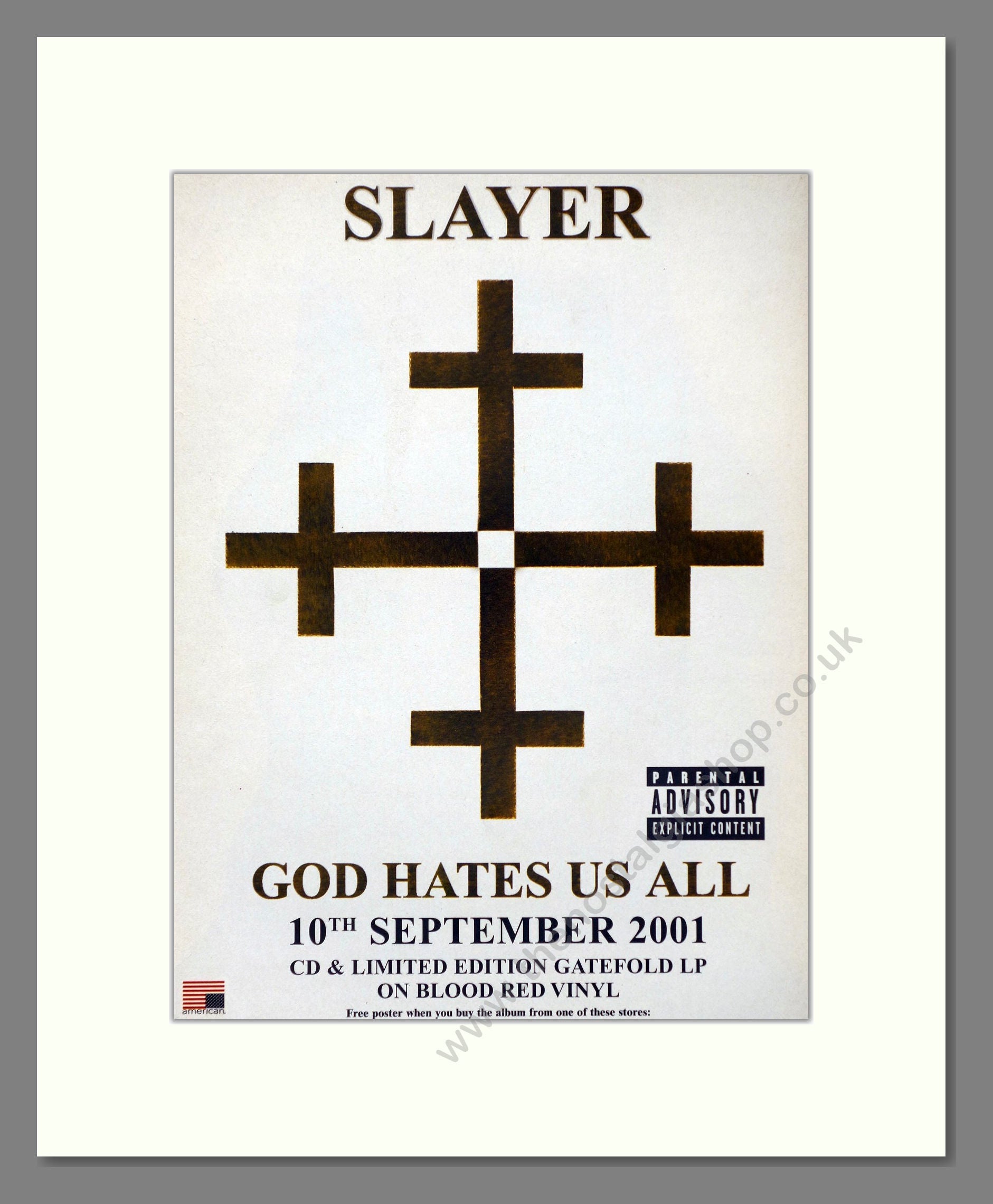 Slayer - God Hates Us All. Vintage Advert 2001 (ref AD66384)
