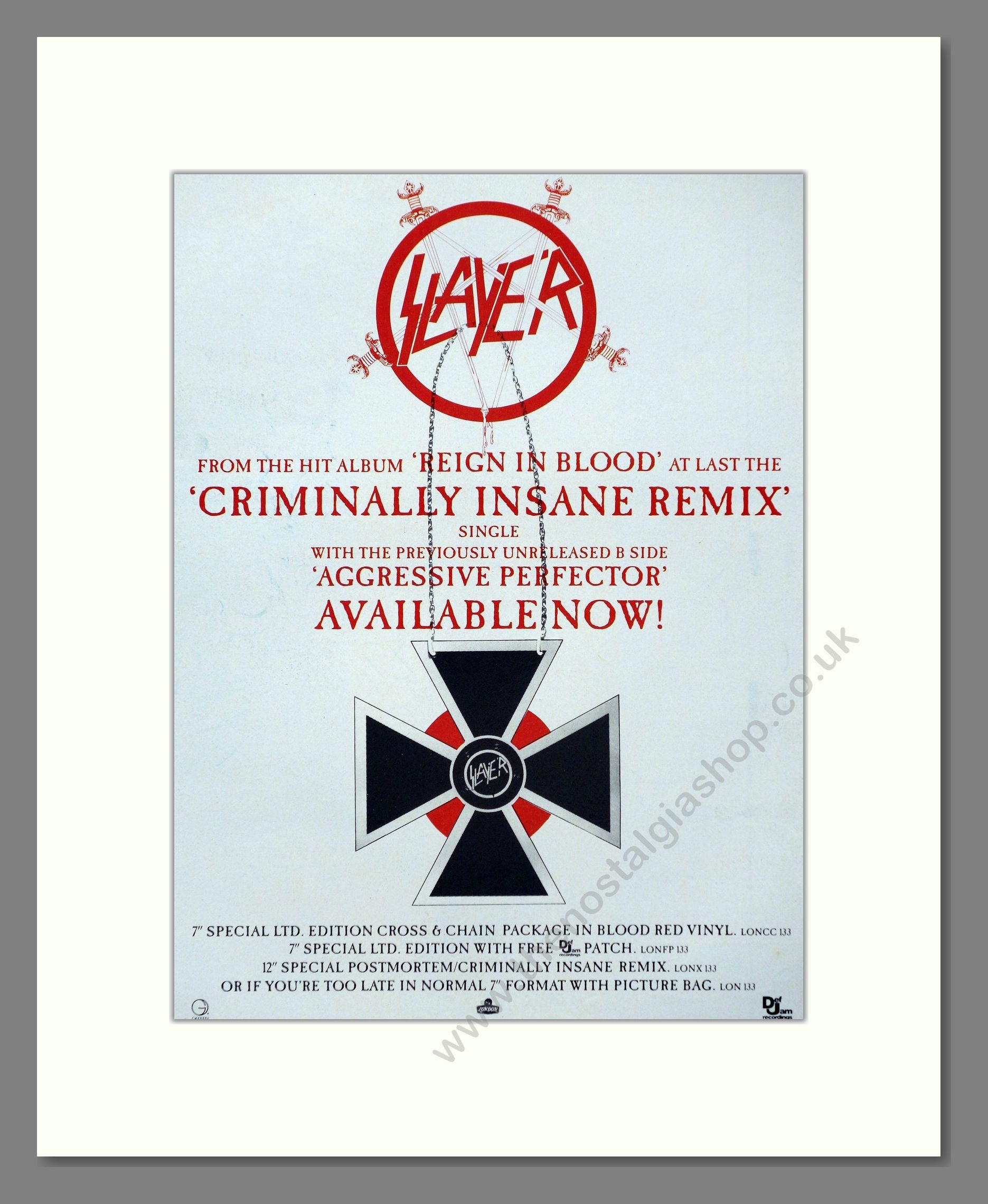 Slayer - Criminally Insame Remix. Vintage Advert 1987 (ref AD66385)