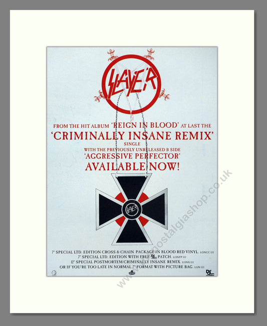Slayer - Criminally Insame Remix. Vintage Advert 1987 (ref AD66385)