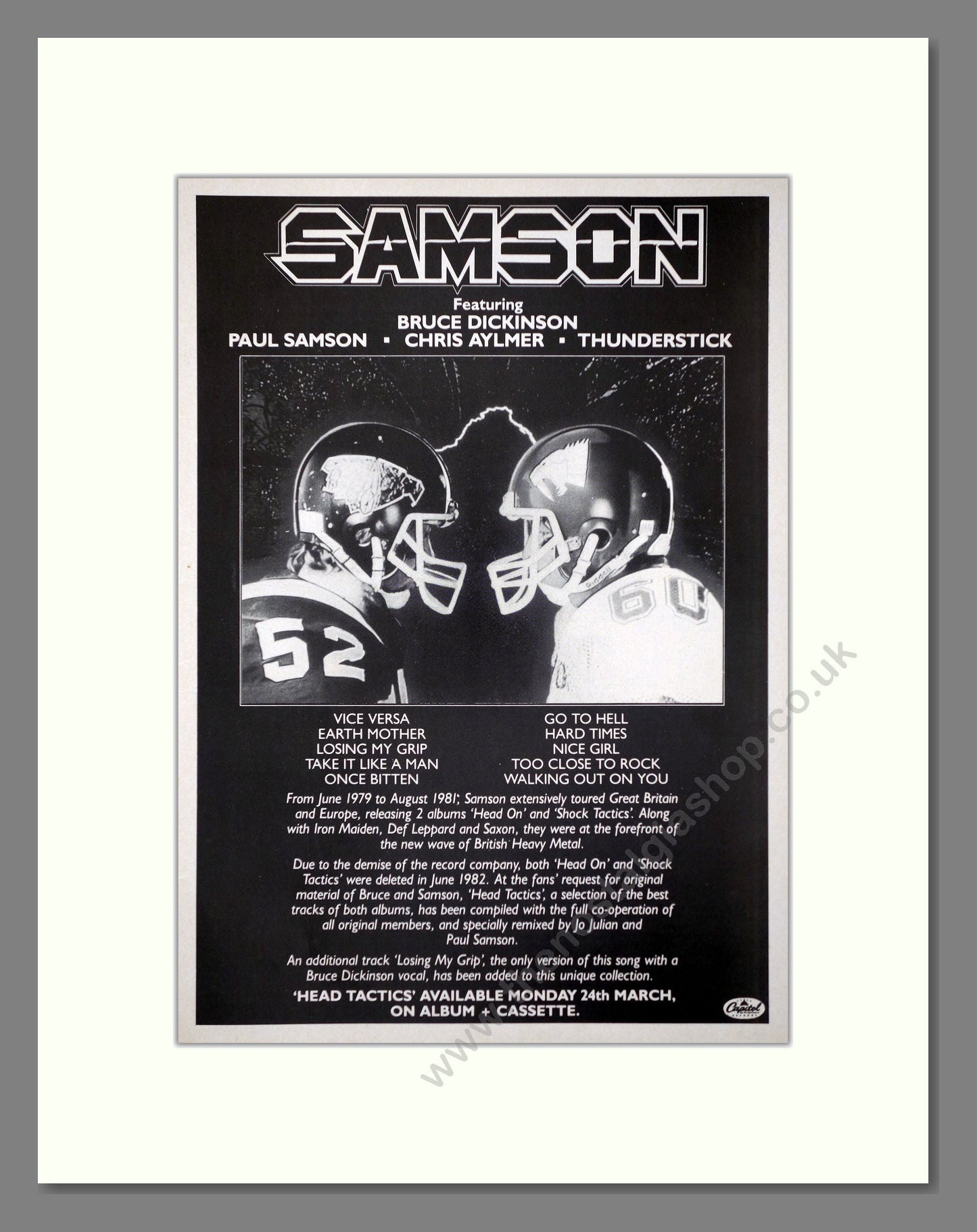 Samson - Head Tactics (Bruce Dickinson). Vintage Advert 1986 (ref AD66398)