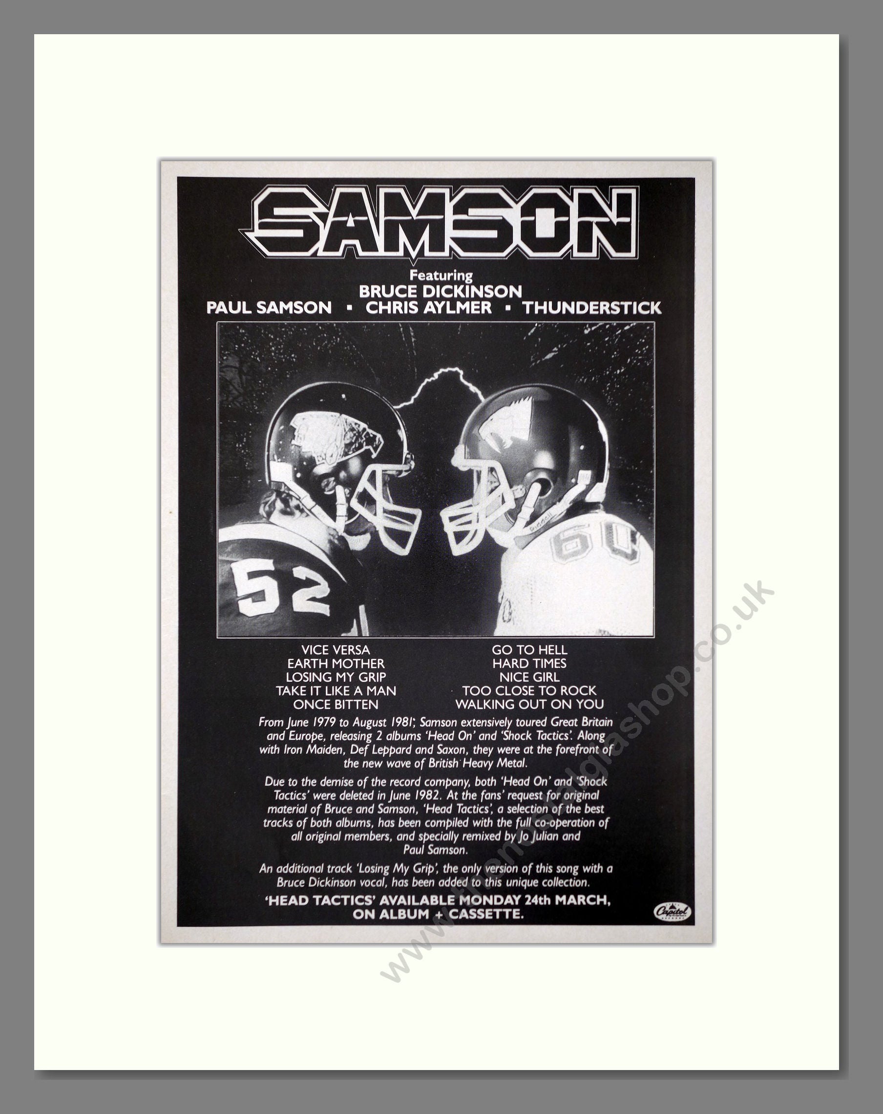 Samson - Head Tactics (Bruce Dickinson). Vintage Advert 1986 (ref AD66398)