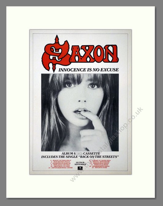 Saxon - Innocence Is No Excuse. Vintage Advert 1985 (ref AD66424)