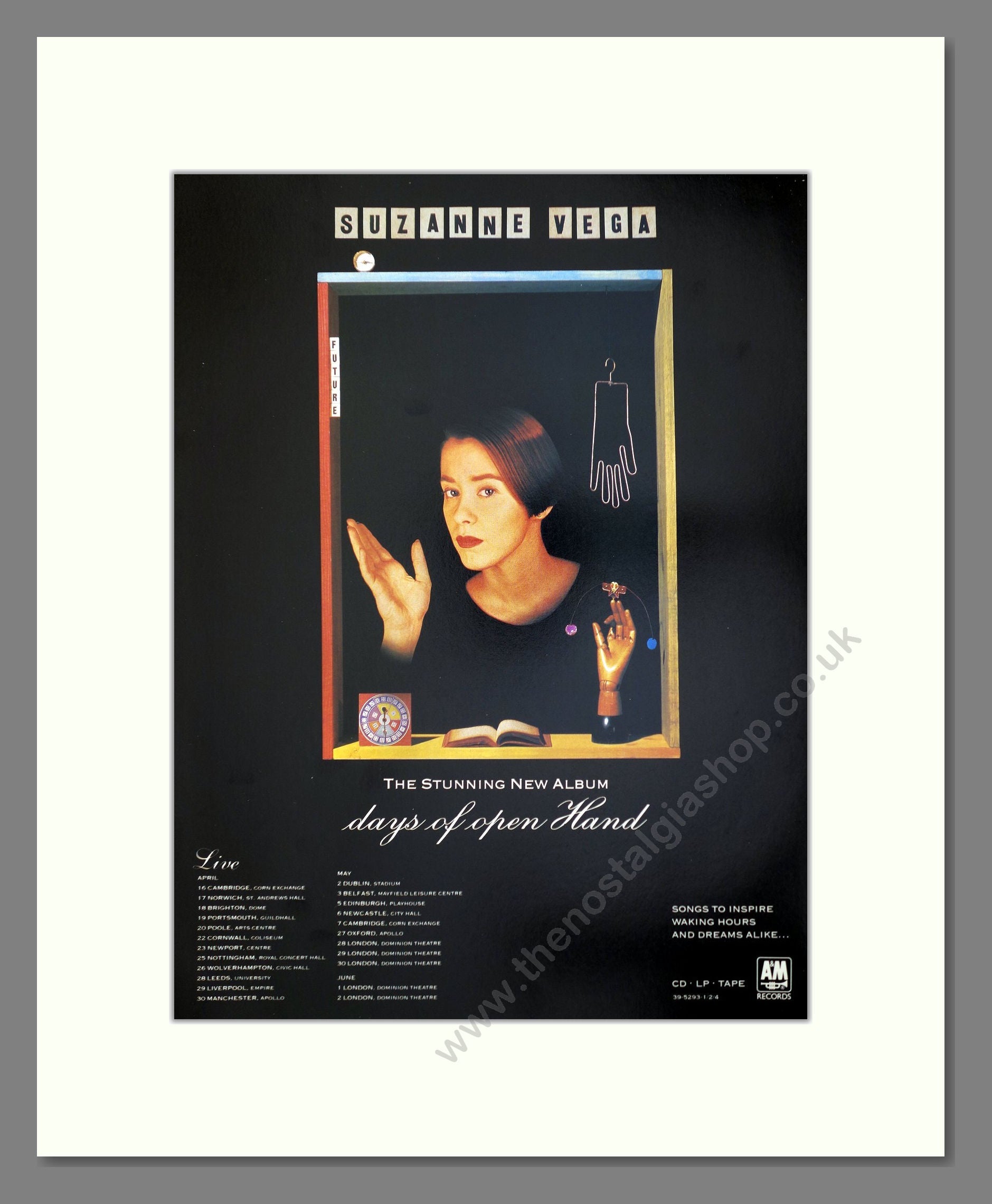 Suzanne Vega - Days Of Open Hand. Vintage Advert 1990 (ref AD66440)