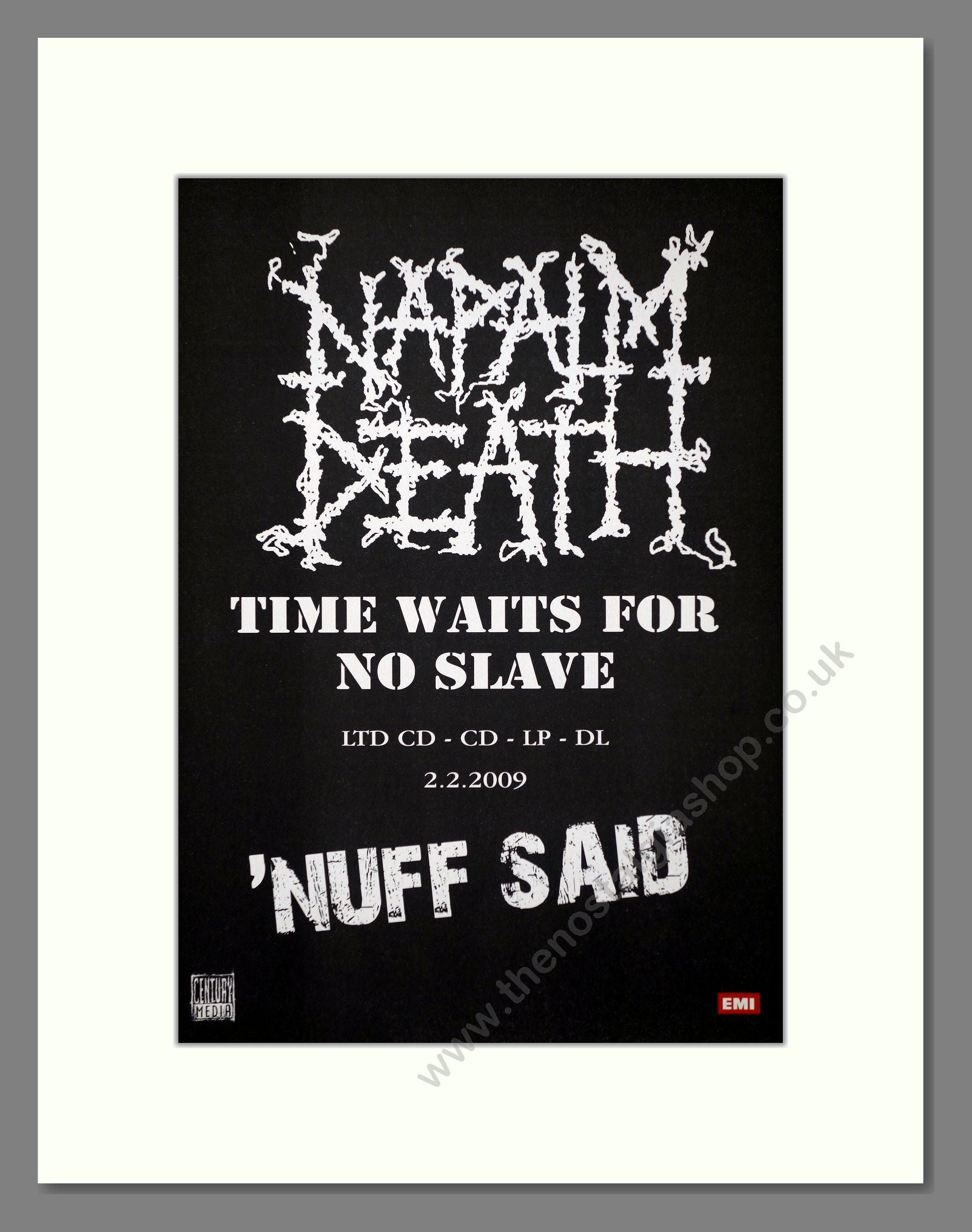 Napalm Death - Time Waits For No Slave. Vintage Advert 2009 (ref AD66456)