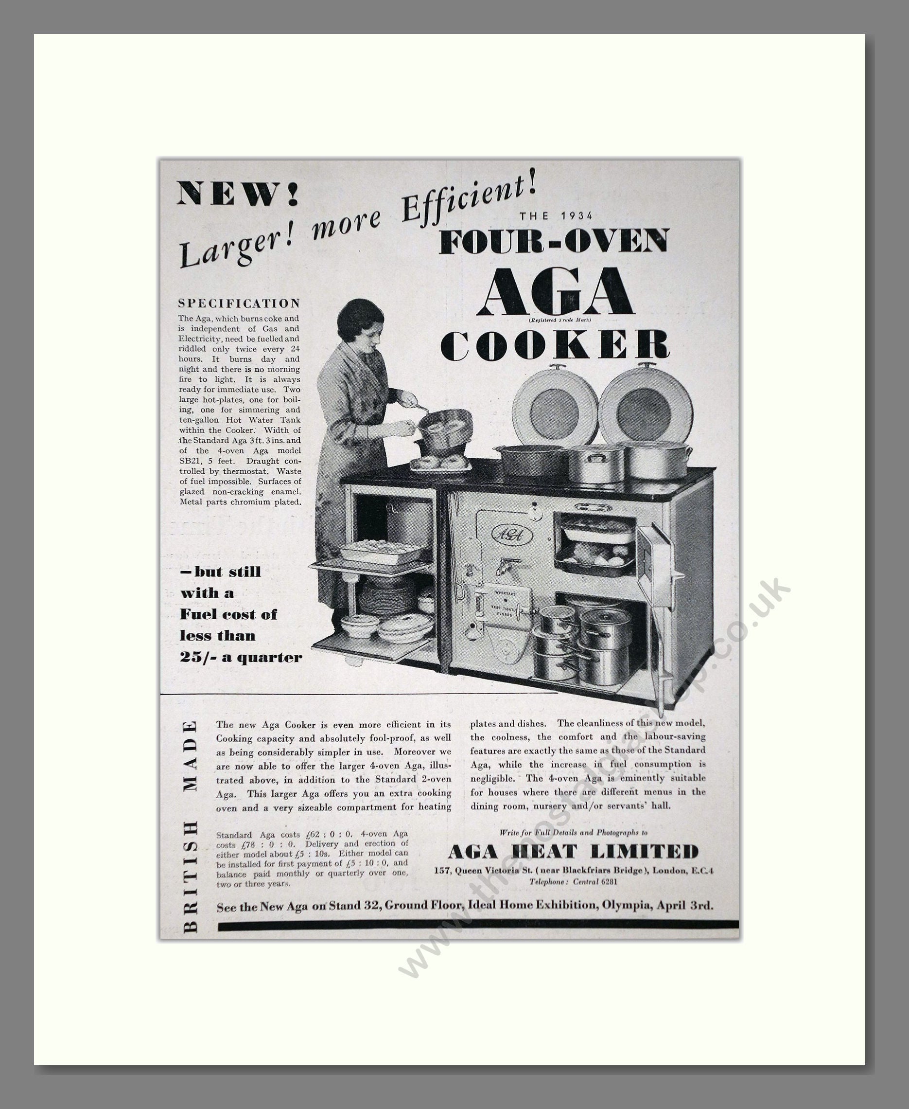 Aga - Four Oven Cooker. Vintage Advert 1934 (ref AD66540)