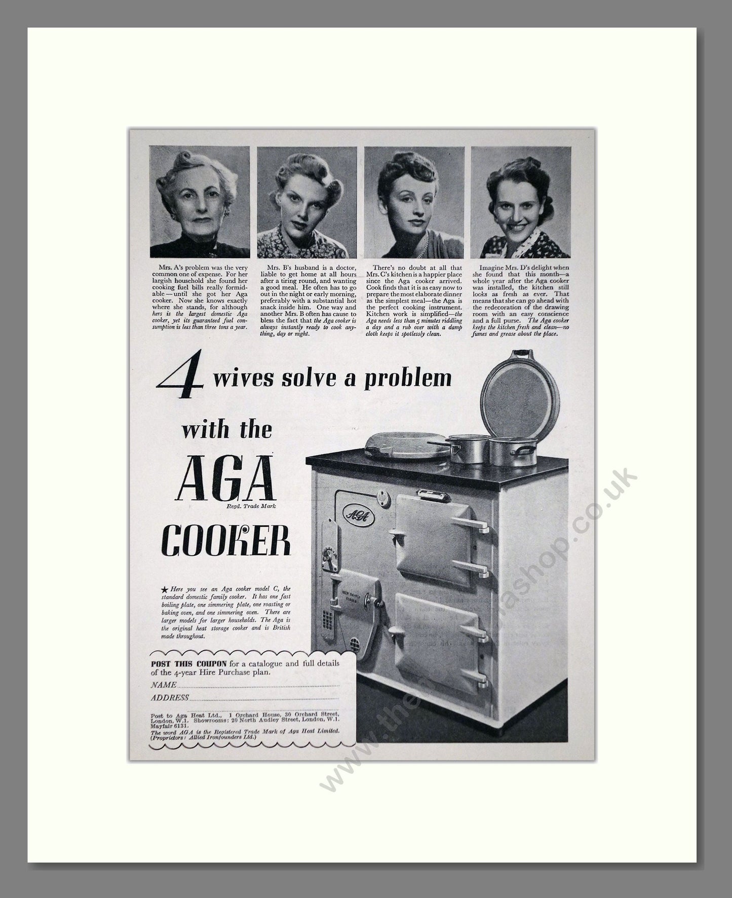 Aga - 4 Wives Cooker. Vintage Advert 1939 (ref AD66542)