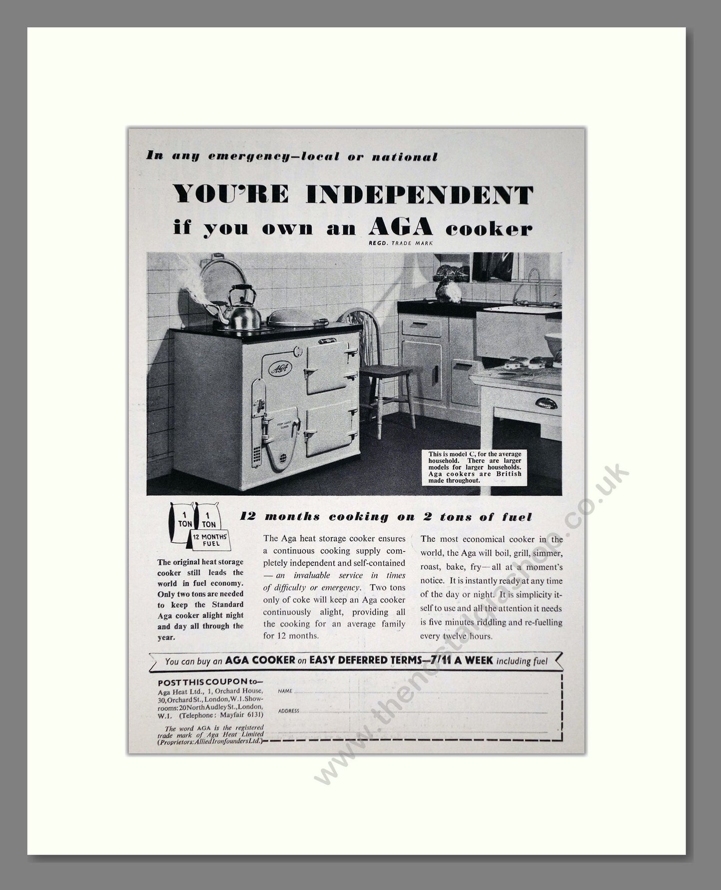 Aga - Heat Storage Cooker. Vintage Advert 1939 (ref AD66543)