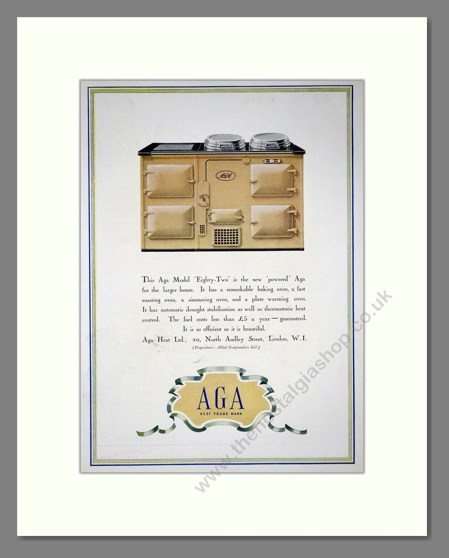Aga - Model 82 Cooker. Vintage Advert 1936 (ref AD66548)