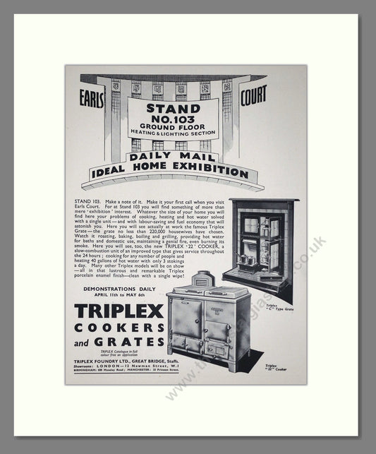Triplex - C Type Grate / 22 Cooker. Vintage Advert 1939 (ref AD66568)