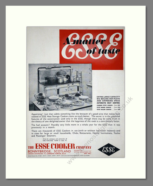 Esse - Heat Storage Cooker. Vintage Advert 1936 (ref AD66583)