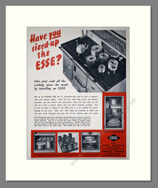 Esse - Premier Heat Storage Cooker No 71. Vintage Advert 1938 (ref AD66585)