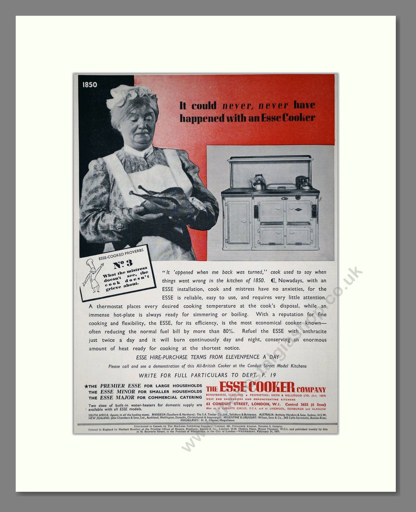 Esse - Cooker. Vintage Advert 1937 (ref AD66589)