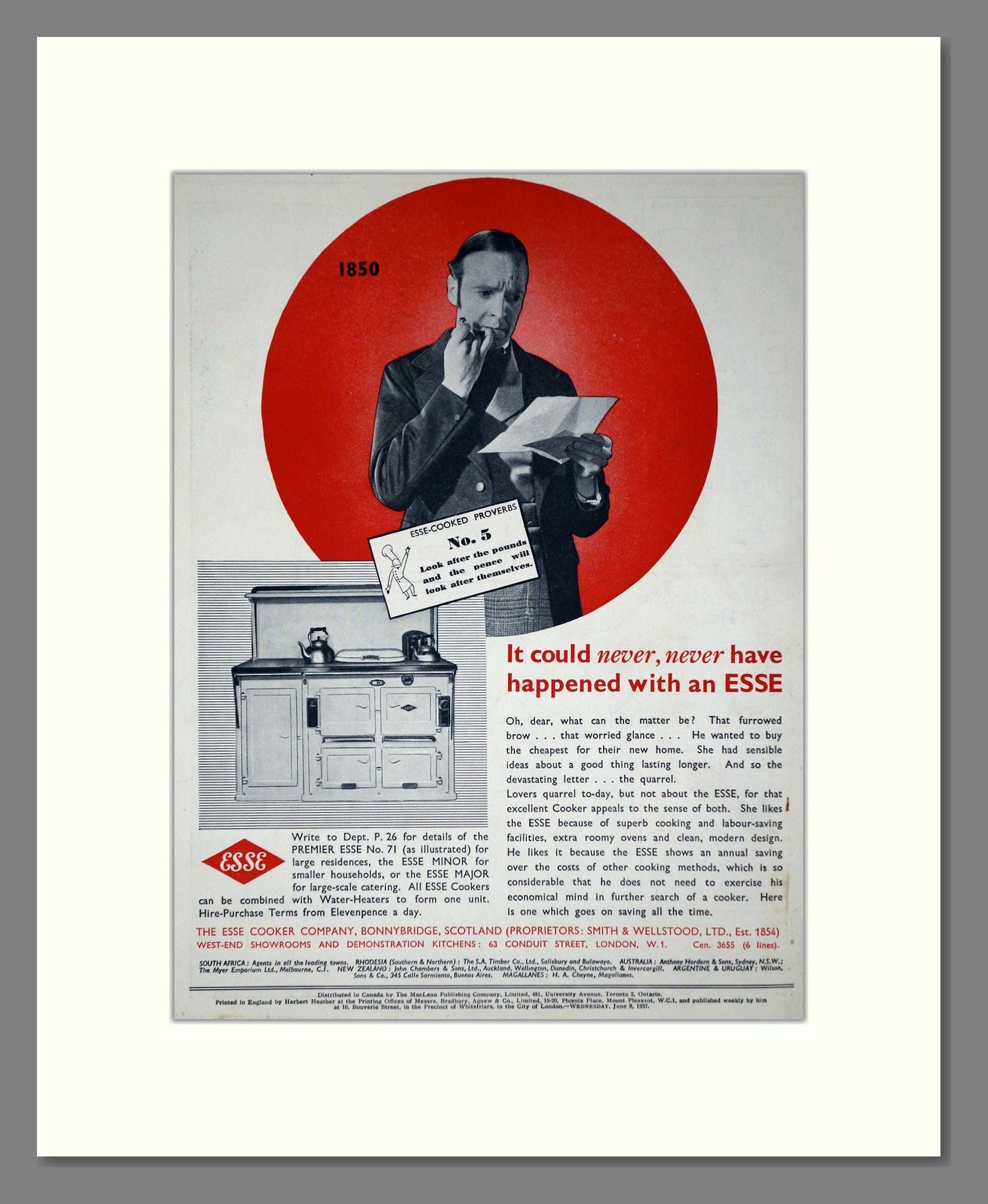 Esse - Premier Esse No 71 Cooker. Vintage Advert 1937 (ref AD66591)