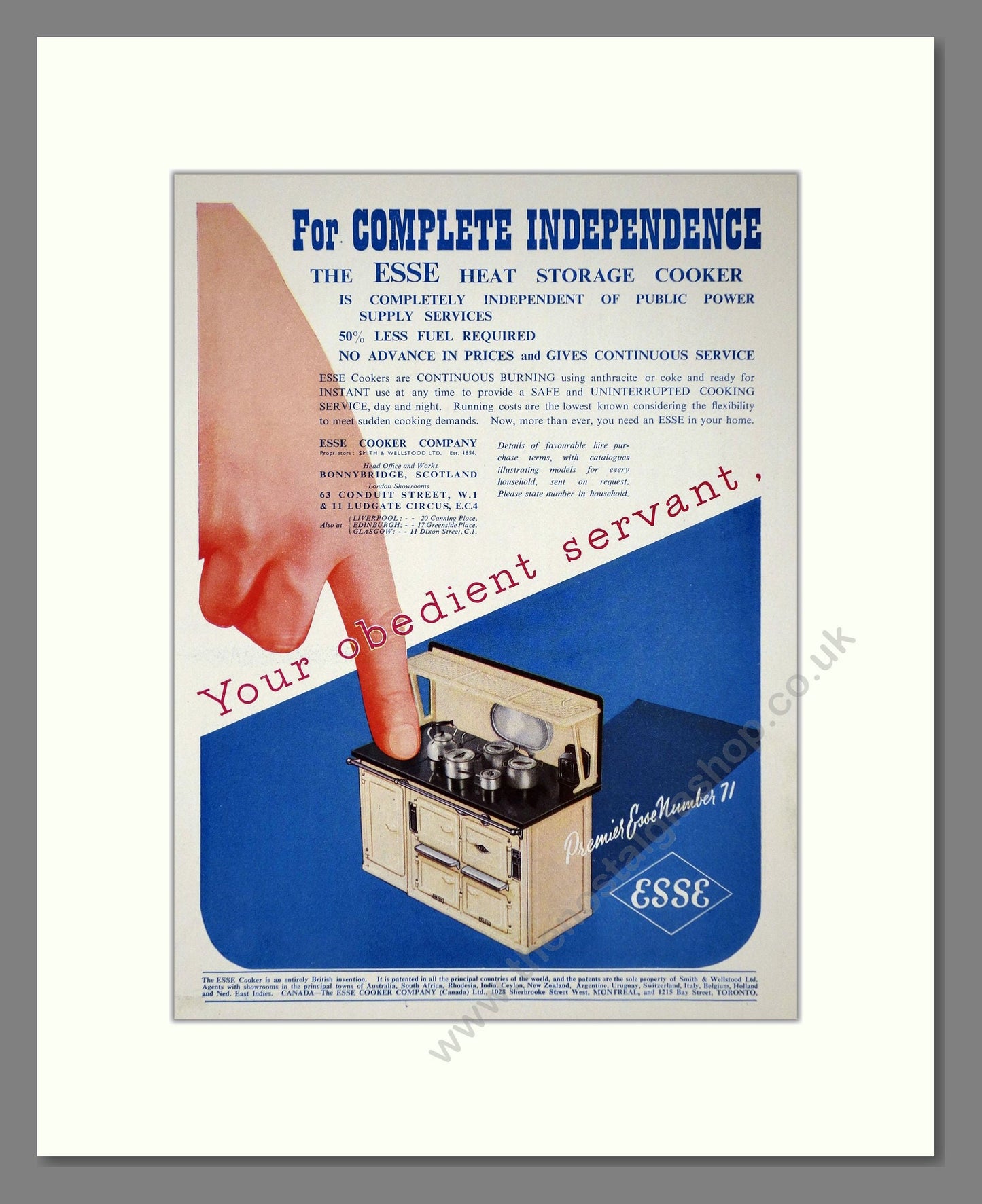Esse - Premier Esse No 71 Cooker. Vintage Advert 1939 (ref AD66597)