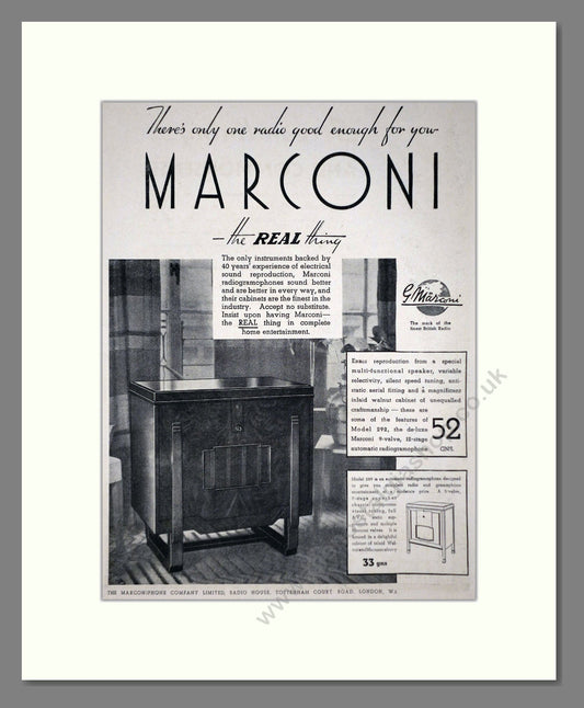 Marconi - Model 289 / 292 Radio. Vintage Advert 1936 (ref AD66611)