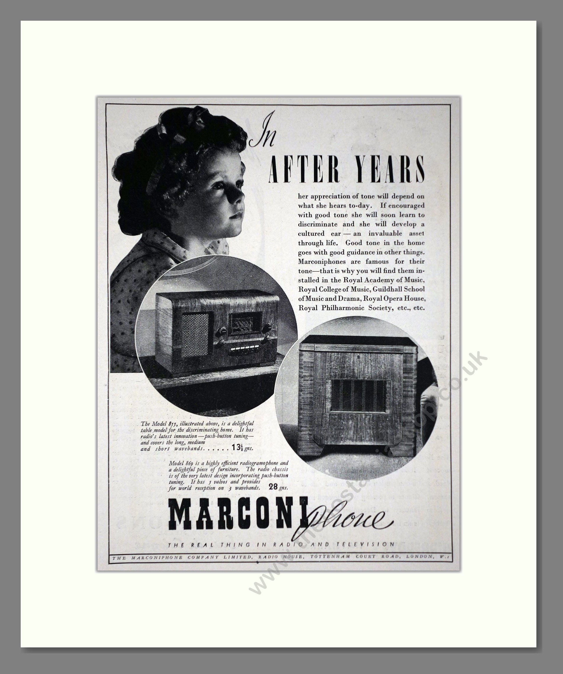 Marconi - Marconiphone Radio. Vintage Advert 1939 (ref AD66612)